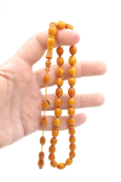 Mustafa Uysal İmzalı Beyzi Kesim Koyu Sarı Katalin Tesbih - Resim 3