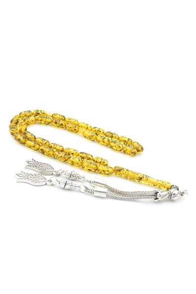 Kapsül Kesim Günlük Boy Fosilli Toz Pres Kehribar Tesbih ürün görseli 1