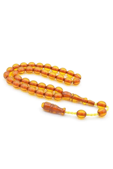 Sistemli Beyzi Kesim Günlük Boy Sarı Sıkma Kehribar Tesbih 001 ürün görseli 1