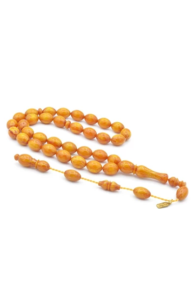 Mustafa Uysal İmzalı Beyzi Kesim Koyu Sarı Katalin Tesbih ürün görseli 1