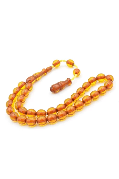 Sistemli Beyzi Kesim Günlük Boy Sarı Sıkma Kehribar Tesbih 001 - Resim 3