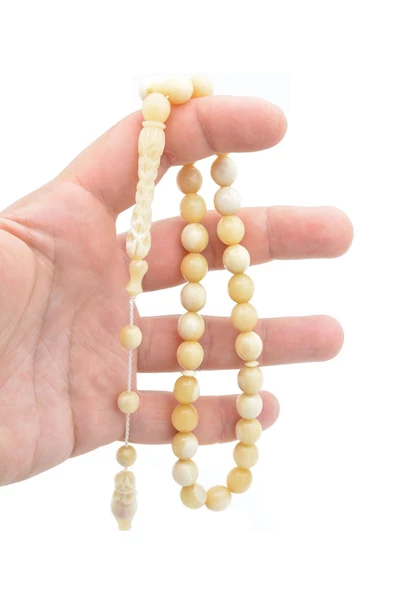 Sistemli Oyma İmameli Küre Kesim Balina Kemiği Tesbih - Resim 4