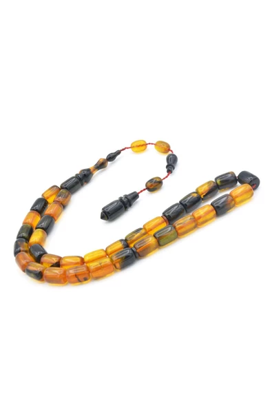 Abdullah Darabacı Yapımı Simli Siyah Sarı Sıkma Kehribar Tesbih - Resim 2