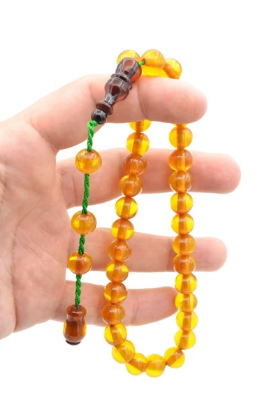 Şükrü Baba Yapımı Küre Kesim Sarı Sıkma Kehribar Tesbih - Resim 3