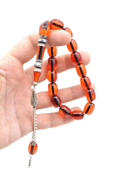 Nakkaş İmameli Kapsül Kesim Turuncu Sıkma Kehribar Efe Maskot Tesbih - Resim 4