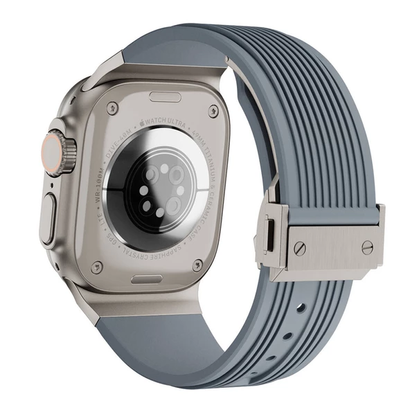 Apple Watch 7 45mm  KRD-113 Spor Görünümlü Silikon Kordon - 4