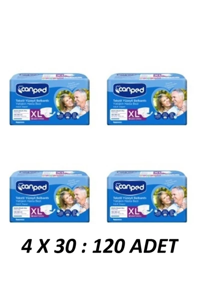 Canped Tekstil Yüzeyli Belbantlı Ekstra Büyük Boy XL 30'lu 4 Adet Hasta Bezi