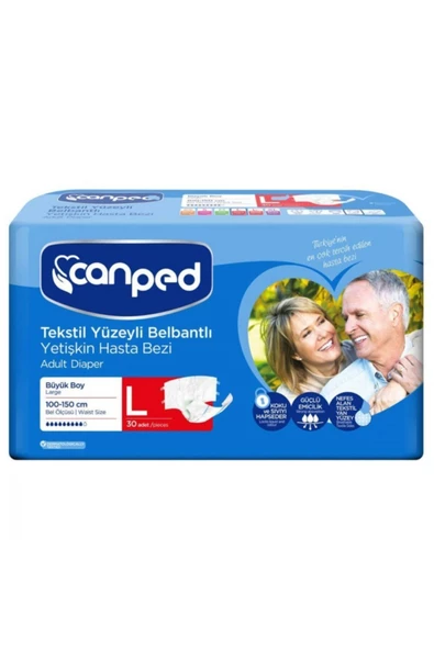 Canped Tekstil Yüzeyli Belbantlı Büyük Boy L 30'lu Hasta Bezi