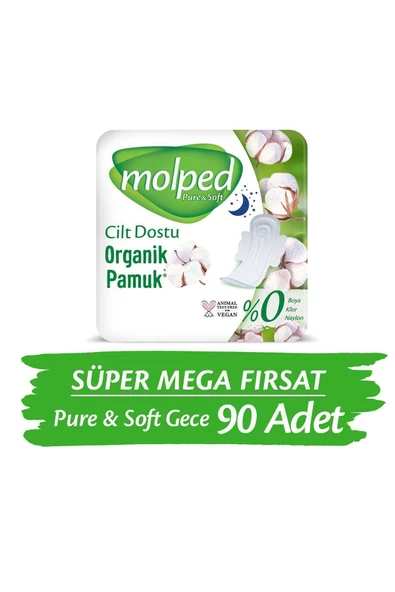 Molped Pure & Soft Gece 30'lu 3 Adet Süper Mega Paket Hijyenik Ped