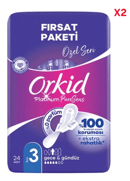 Orkid Platinum Gece&Gündüz 48'li Cesaret Paketi Dev Avantaj Hijyenik Ped (Boy 3)