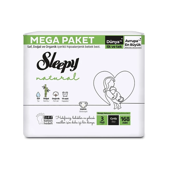 Sleepy Natural 3 Numara Midi 168'li Bebek Bezi