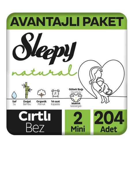 Sleepy Natural 2 Numara Mini 204'lü Bebek Bezi