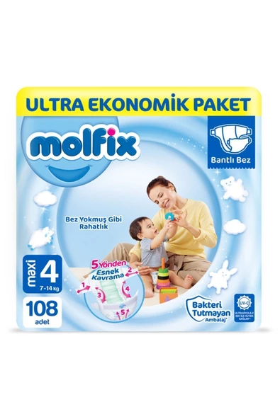Molfix Bebek Bezi 4 Beden Maxi Ultra Ekonomik Paket 108 Adet ürün görseli