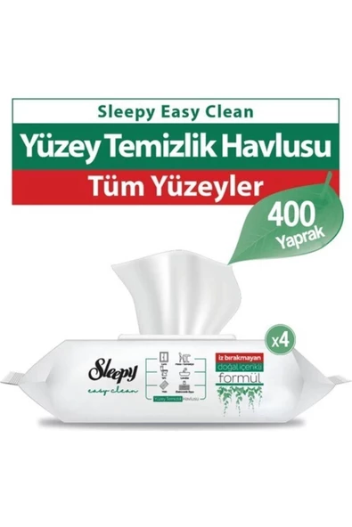 Sleepy Easy Clean Beyaz Sabun Katkılı Yüzey Temizlik Havlusu 100 Yaprak 4'lü