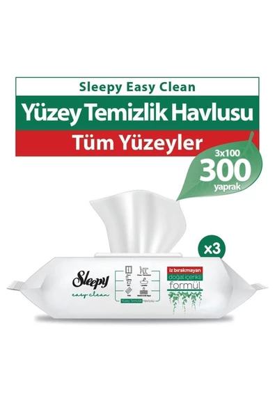 Sleepy Easy Clean Beyaz Sabun Katkılı Yüzey Temizlik Havlusu 100 Yaprak 3'lü