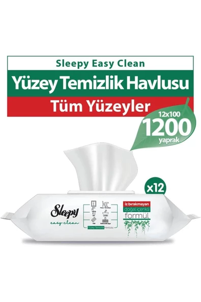 Sleepy Easy Clean Beyaz Sabun Katkılı Yüzey Temizlik Havlusu 100 Yaprak 12'li