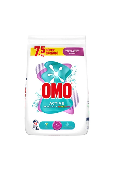 Omo Active Beyazlar ve Renkliler İçin 7.5 kg Toz Deterjan - Resim 2