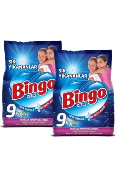 Bingo Matik Sık Yıkananlar Beyazlar ve Renkliler için 9 kg 2'li Toz Deterjan ürün görseli 1