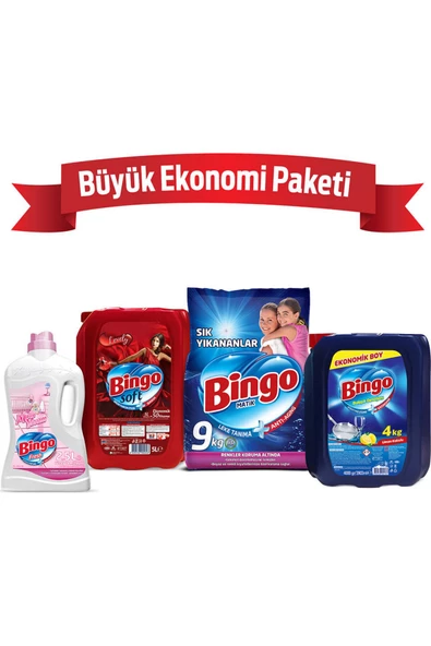 Bingo "büyük Ekonomi Paketi  9 Kg Toz Çamaşır Deterjanı Sık Yıkananlar Çamaşır Yumuşatıcısı 5 L Lovely