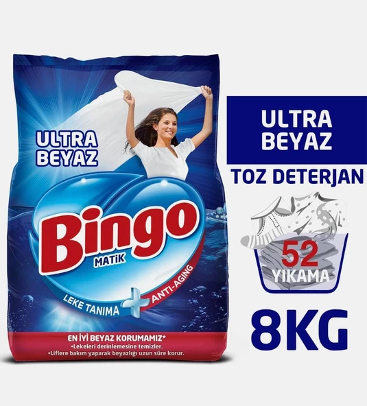 Bingo Matik Toz Çamaşır Deterjanı 4 kg Ultra Beyaz 2'li - 8 kg
