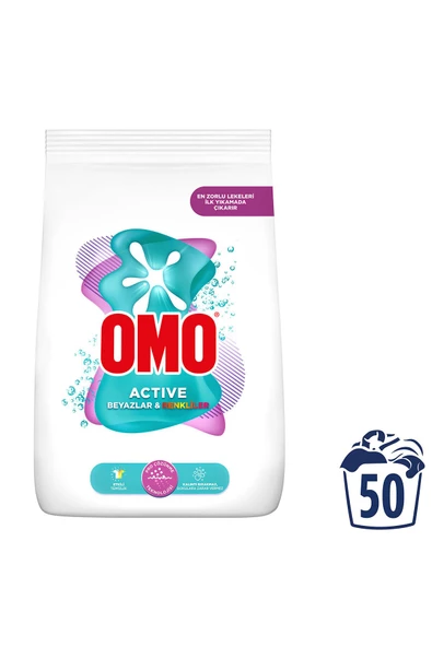 Omo Active Beyazlar ve Renkliler İçin 7.5 kg Toz Deterjan ürün görseli