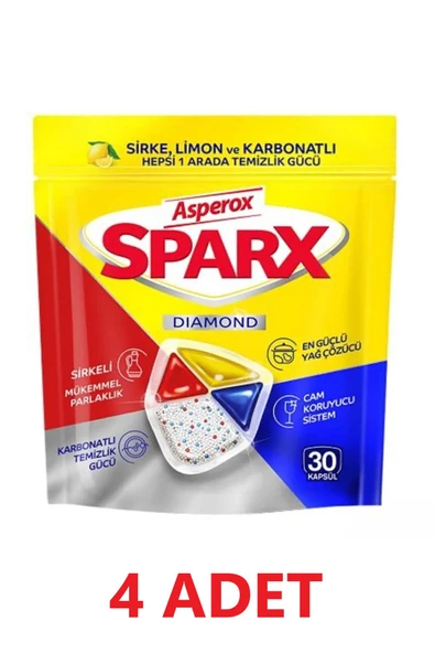 Asperox Sparx Bulaşık Makinesi Tableti 30'lu 4 Adet