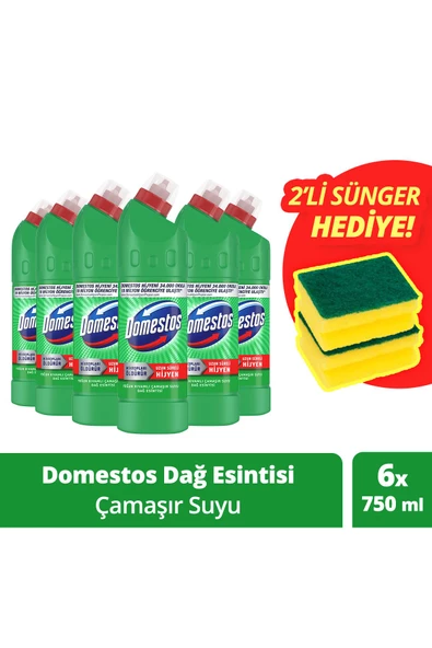 Domestos Çamaşır Suyu Dağ Esintisi 750 ml X 6 Sünger 1 Adet ürün görseli