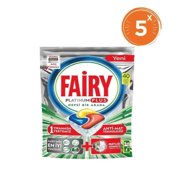 Fairy Platinum Plus Bulaşık Makinesi Tableti 40'lı 5 Adet