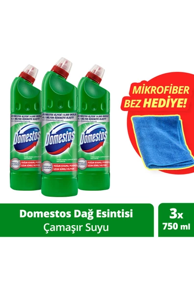 Domestos Çamaşır Suyu Dağ Esintisi 750 ml X 3 Mikrofiber Bez 1 Adet ürün görseli