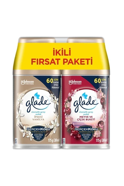 Glade İpeksi Vanilya + Meyve ve Çiçek Buketi 2'li Paket 269 ml Yedek Oda Kokusu