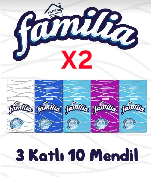 Familia Mendil 3 Katli 10 Paket x 2 Adet - 20 Paket Çep Mendili Hijyenik Ultra Yümüşak Mendil