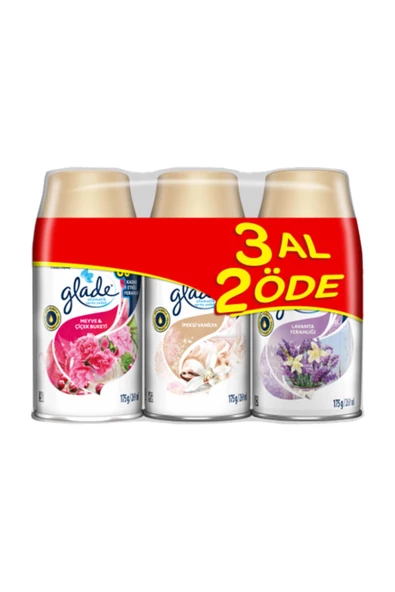 Glade Meyve Çiçek Buketi + İpeksi Vanilya + Lavanta Ferahlığı 3 x 269 ml Otomatik Yedek Sprey