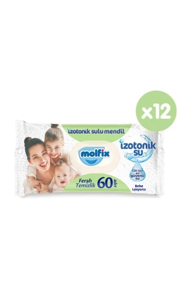 Molfix İzotonik Sulu Ferah Temizlik 60 Yaprak 12'li Paket Islak Mendil