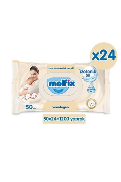 Molfix İzotonik Sulu Yenidoğan 50 Yaprak 24'lü Paket Islak Mendil