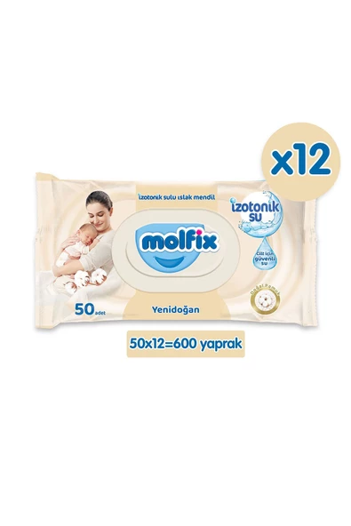 Molfix İzotonik Sulu Yenidoğan 50 Yaprak 12'li Paket Islak Mendil