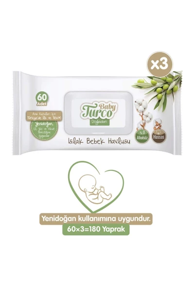 Baby Turco Doğadan 60 Yaprak 3'lü Paket Islak Mendil