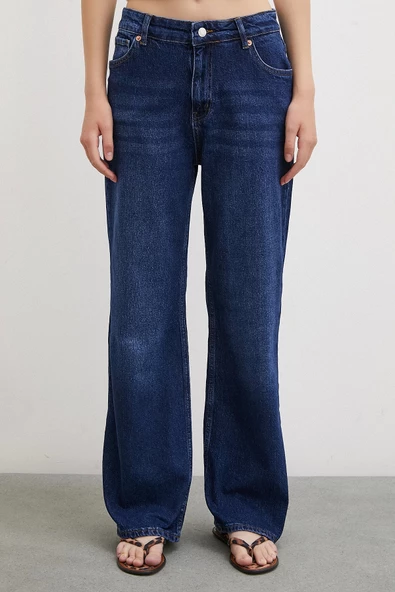 Yüksel Bel Wide Leg Jean Lacivert - 5