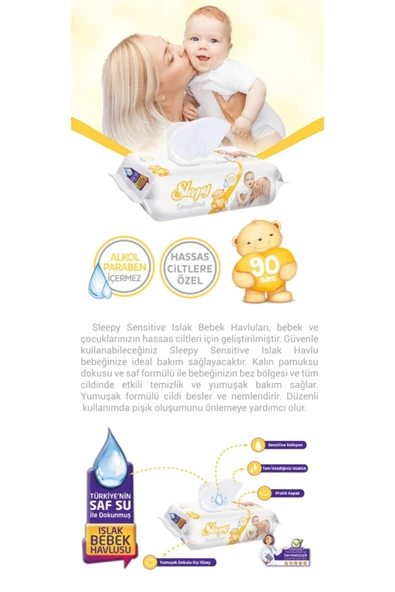 Sleepy Sensitive 90 Yaprak 12'li Paket Islak Mendil - 3