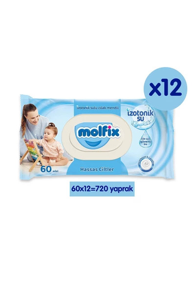 Molfix İzotonik Sulu Hassas Ciltler 60 Yaprak 12'li Paket Islak Mendil