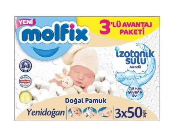 Molfix İzotonik Sulu Yenidoğan 50 Yaprak 12'li Paket Islak Mendil - 3