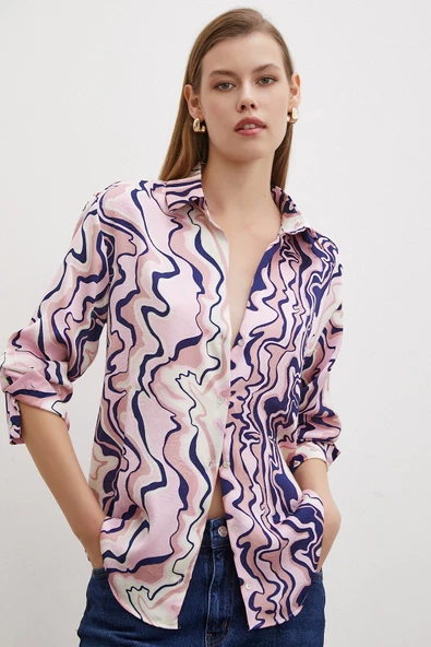 Wave Effect Basic Gömlek Pembe ürün görseli
