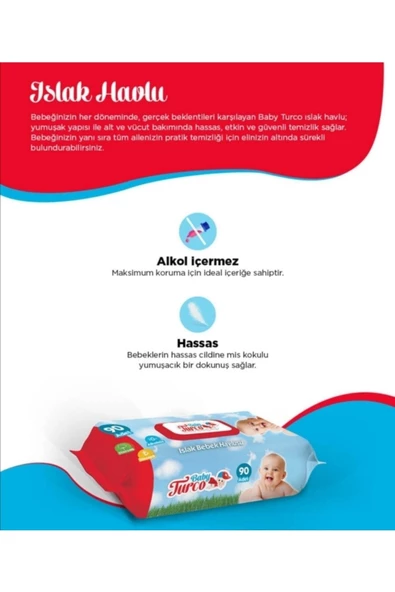 Baby Turco Klasik 90 Yaprak 12'li Paket Islak Havlu Mendil - Resim 4