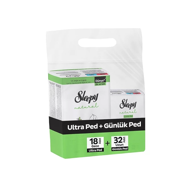 Sleepy Natural Ultra Ped Gece 18 Adet + Günlük Ped Uzun 32 Adet Avantaj Paketi