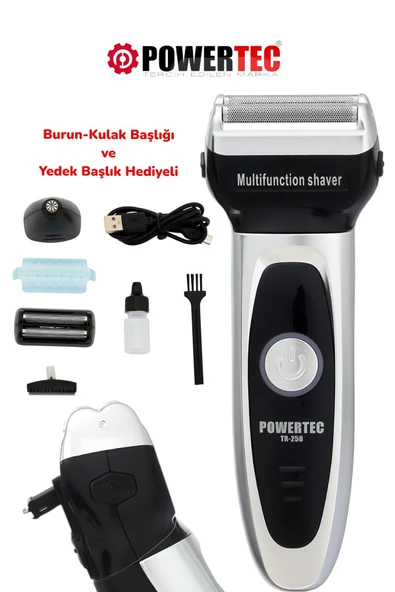 Powertec TR-250 Günlük Sakal Tıraş Makinesi  +Kulak-Burun Başlığı