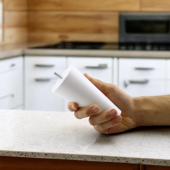 4 Adet Plastik Ayak 14 cm Mobilya Sehpa Kanepe Ünitesi Koltuk Ayağı Baza Ayakları Beyaz Aparat Dahil - Resim 2