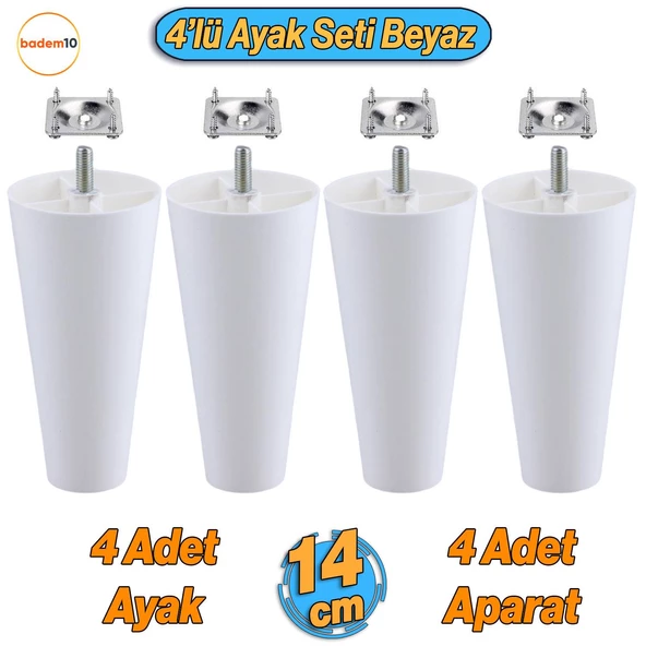 4 Adet Plastik Ayak 14 cm Mobilya Sehpa Kanepe Ünitesi Koltuk Ayağı Baza Ayakları Beyaz Aparat Dahil ürün görseli