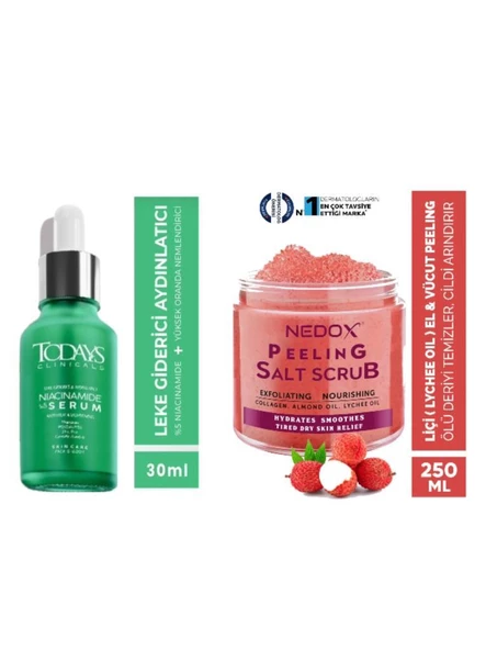 Todays Clinicals Aydınlatıcı Serum + NEDOX Liçi (LYCHEE OİL) Besleyici, Arındırıcı Ve Nemlendirici El & Vücut Peelingi 250 ml