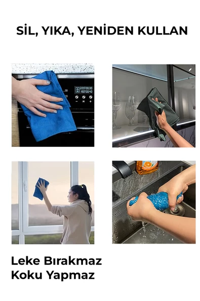 3'lü Mikrofiber Sihirli Ingiliz Temizlik Bezi,Cam, Araba, Mutfak, Fiber Temizleme Bezi 40x60 Cm - 3