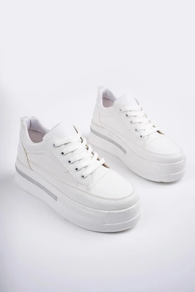 Muggo TOMOVA Garantili Günlük Kalın Taban Bağcıklı Taşlı Kadın Sneaker Spor Ayakkabı - 3