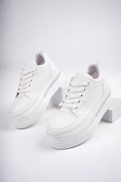 Muggo TOMOVA Garantili Günlük Kalın Taban Bağcıklı Taşlı Kadın Sneaker Spor Ayakkabı - 2